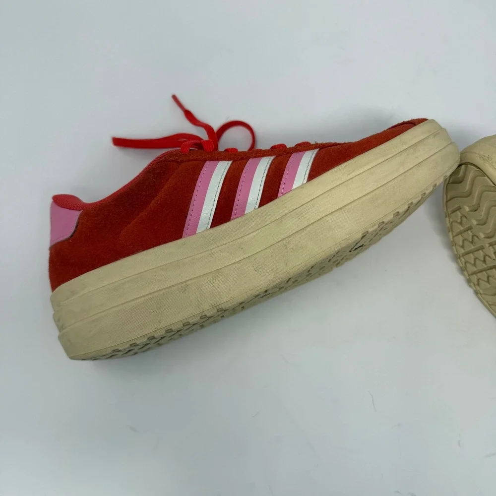 Adidas VL Court Bold Platform Sneaker Red Pink Suede Low Top Women Size 7